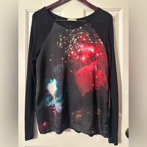 PAUL SMITH Med Black Long Sleeve Graphic T Novelty Celestial Fireworks Luxury